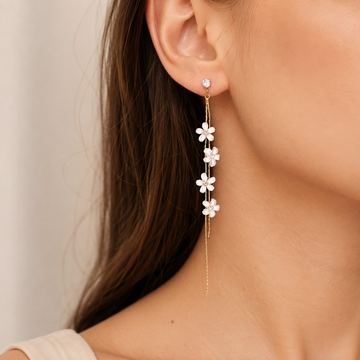 Yuri - Earrings of White Jasmine Thread
