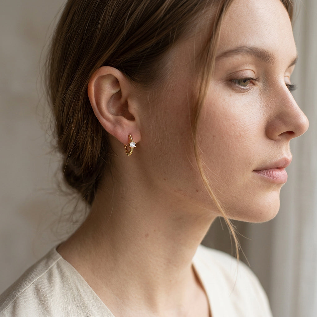 Pave Pearl Huggie Earrings
