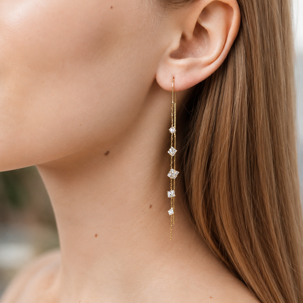 Jandi - Crystal Drop Earrings with Thread