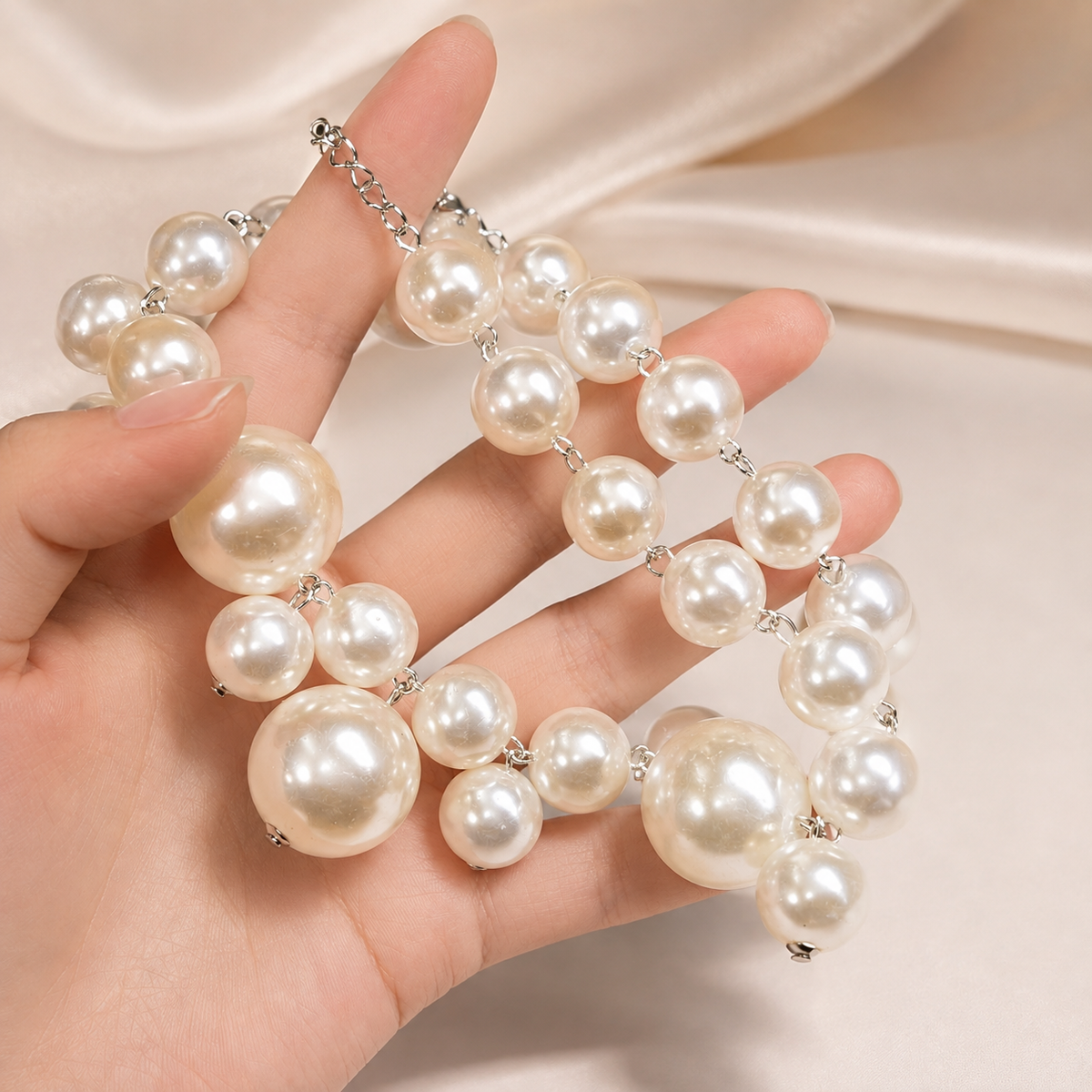 Lucie – Luxury light necklace with large and small pearls