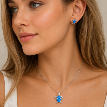 Kailea – Set of opal and silver turtle jewelry (necklace + earrings)