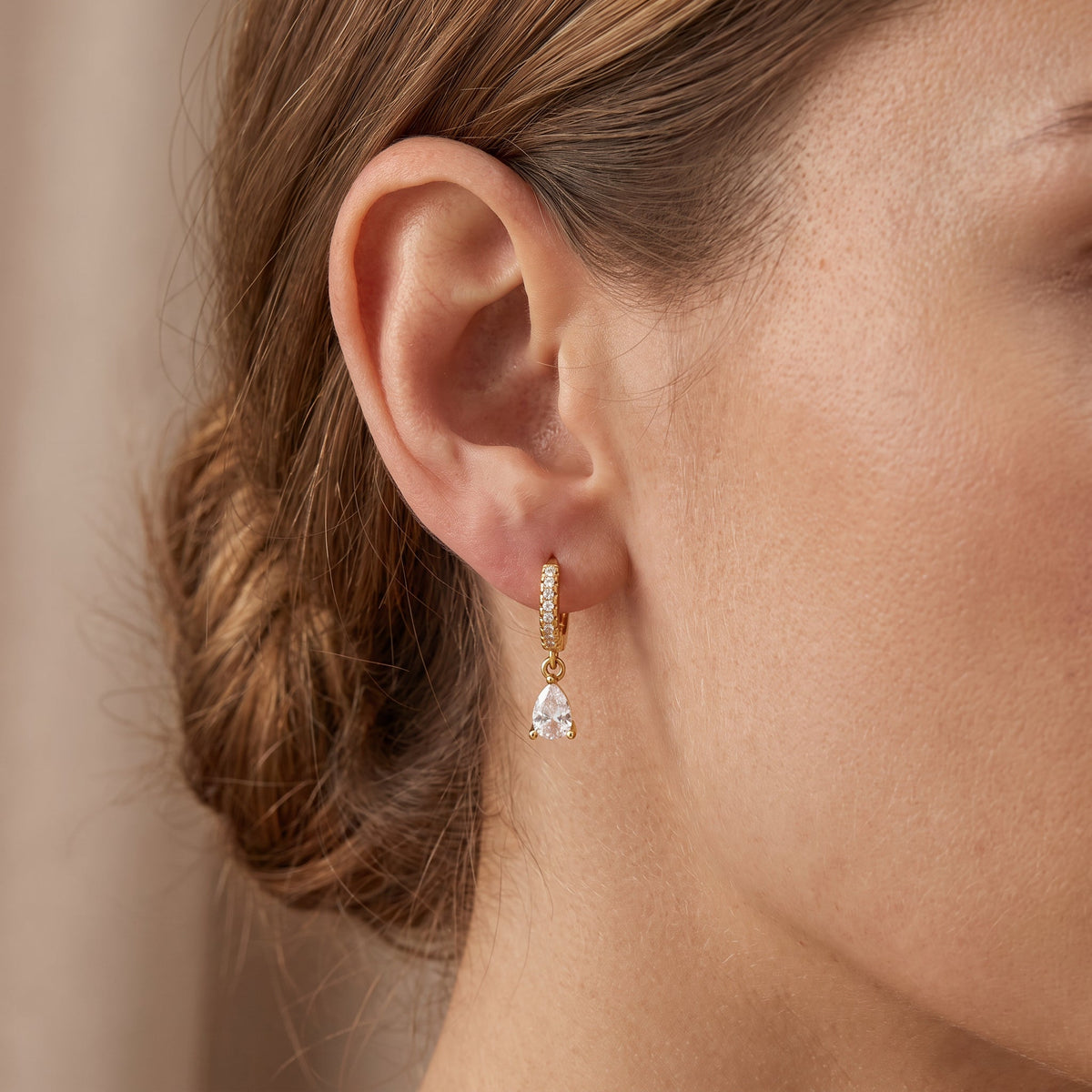 Gold Hoops with White Ivory CZ