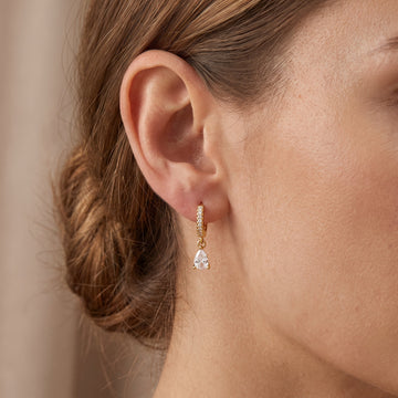 Gold Hoops with White Ivory CZ