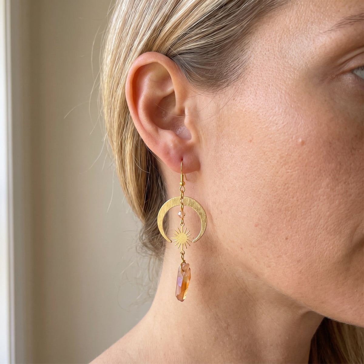Homa - Half Moon Tangerine Quartz Earrings