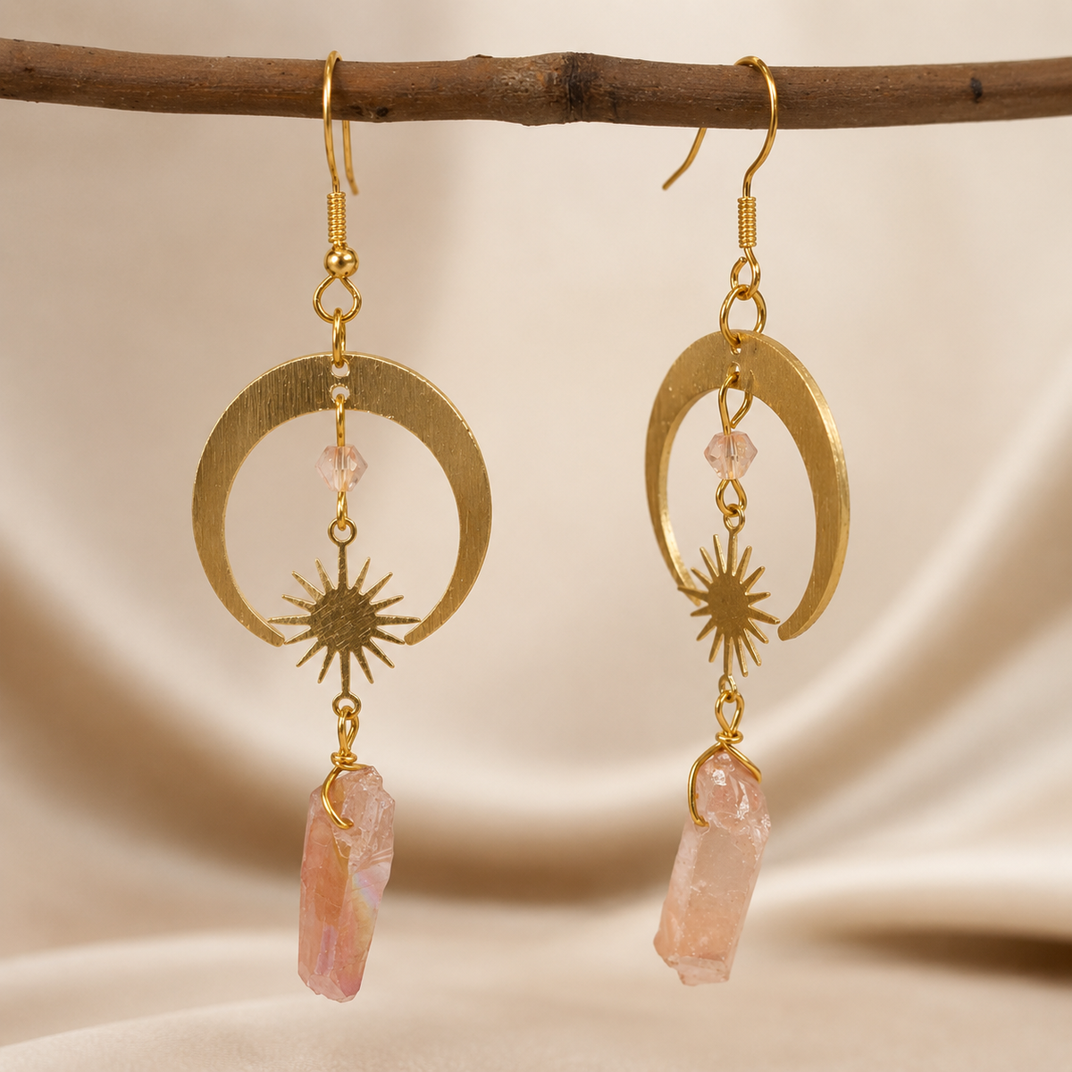Homa - Half Moon Tangerine Quartz Earrings