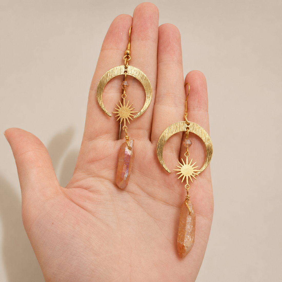 Homa - Half Moon Tangerine Quartz Earrings