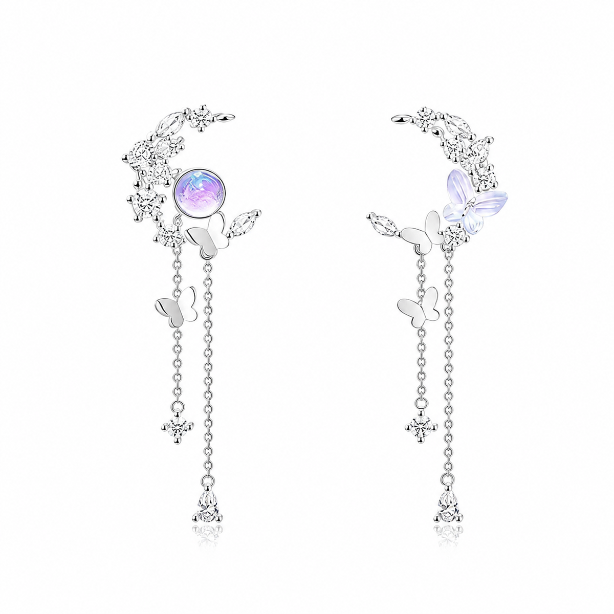 Nelly – Earrings of moon and butterfly