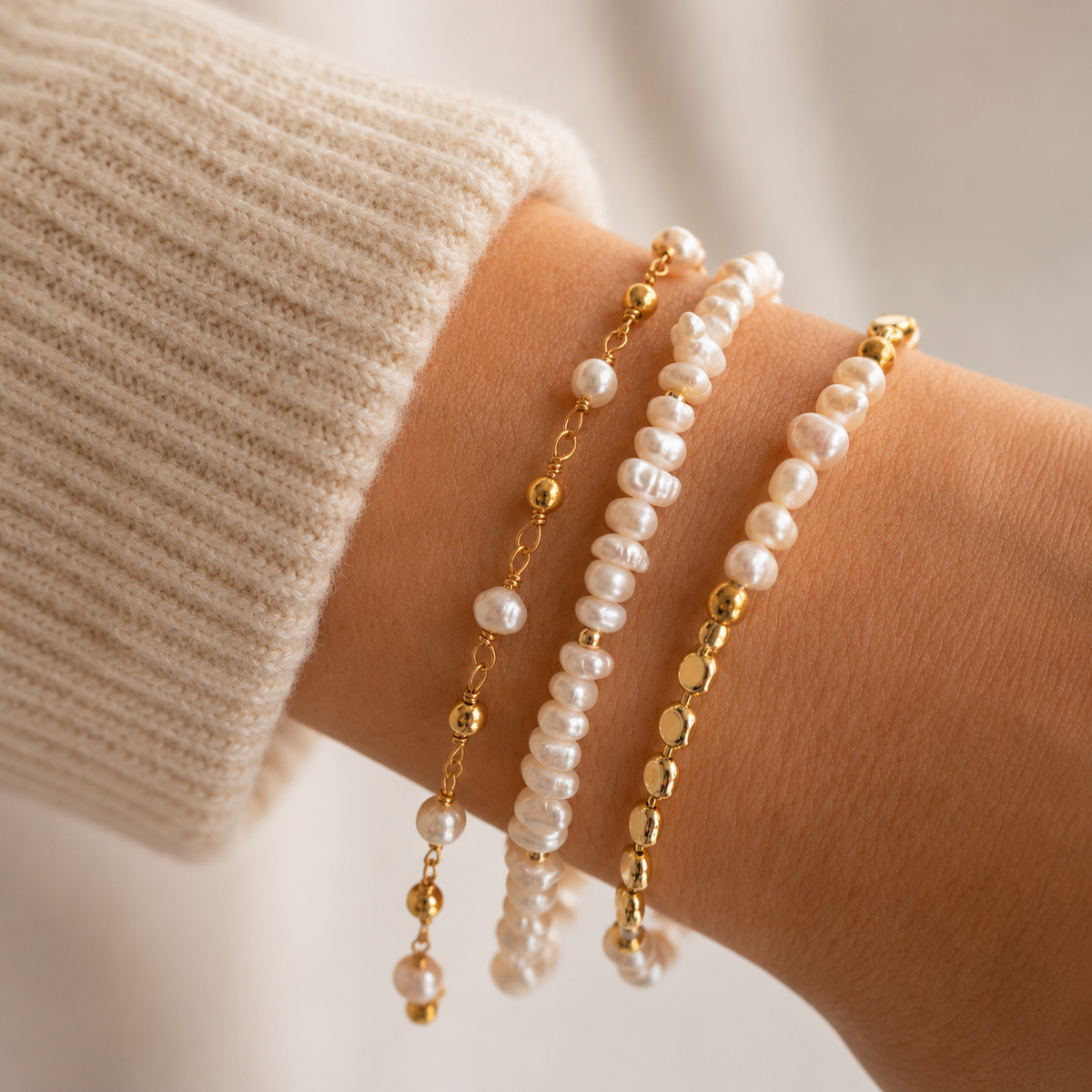 Siena - Pearl bracelet with disk chain