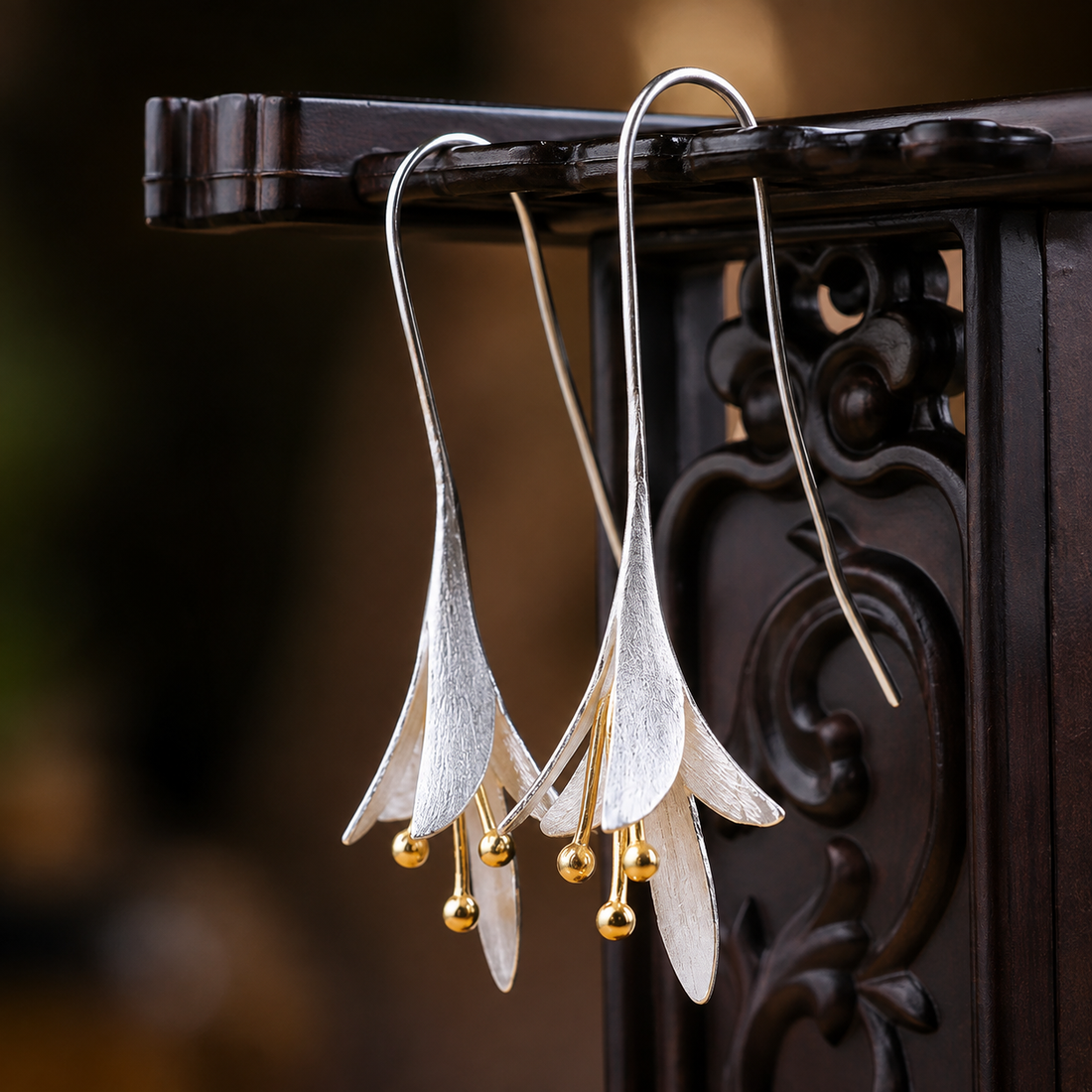 Silver Jasmine Flower Drop Earrings
