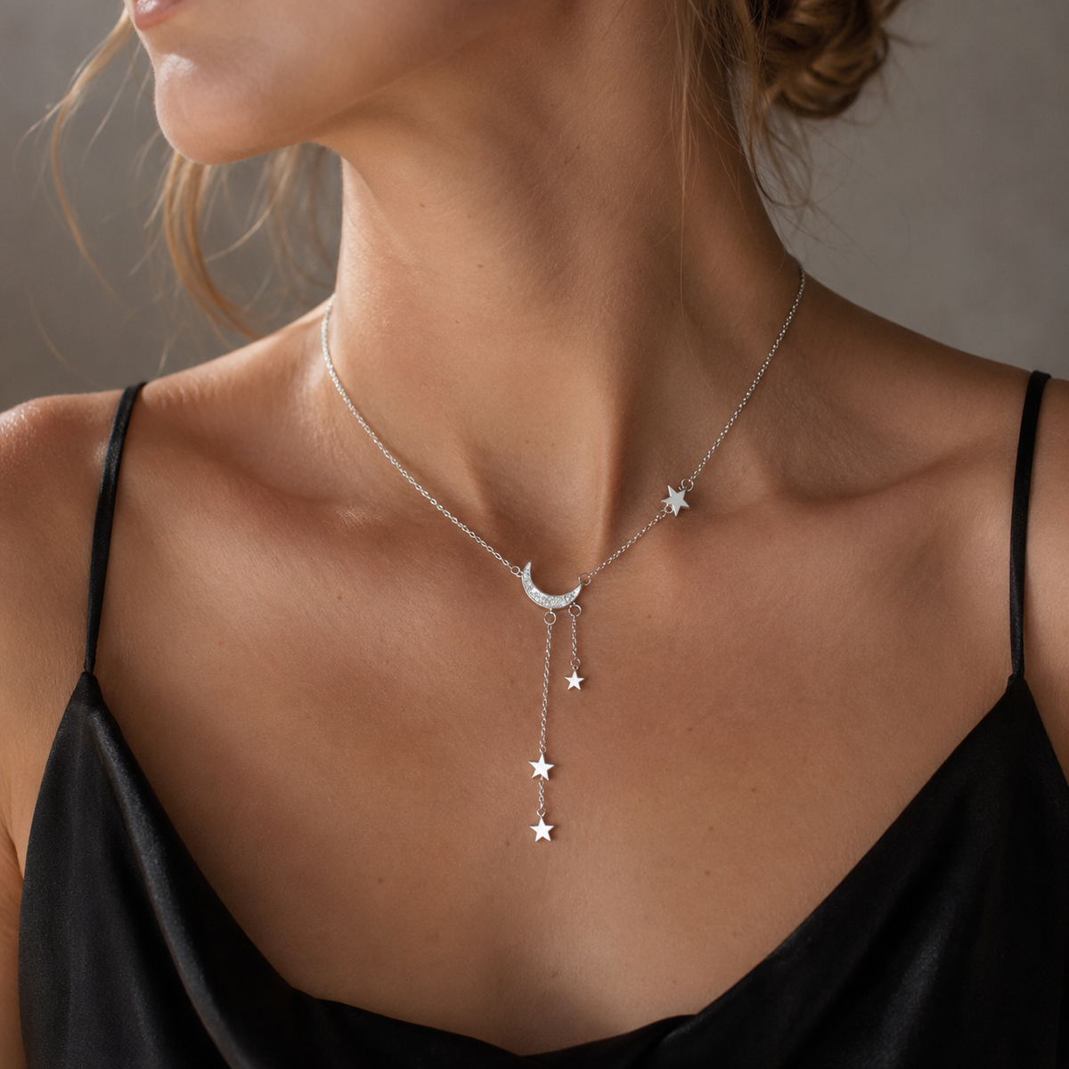Lunara – Silver Necklace with Moon and Stars