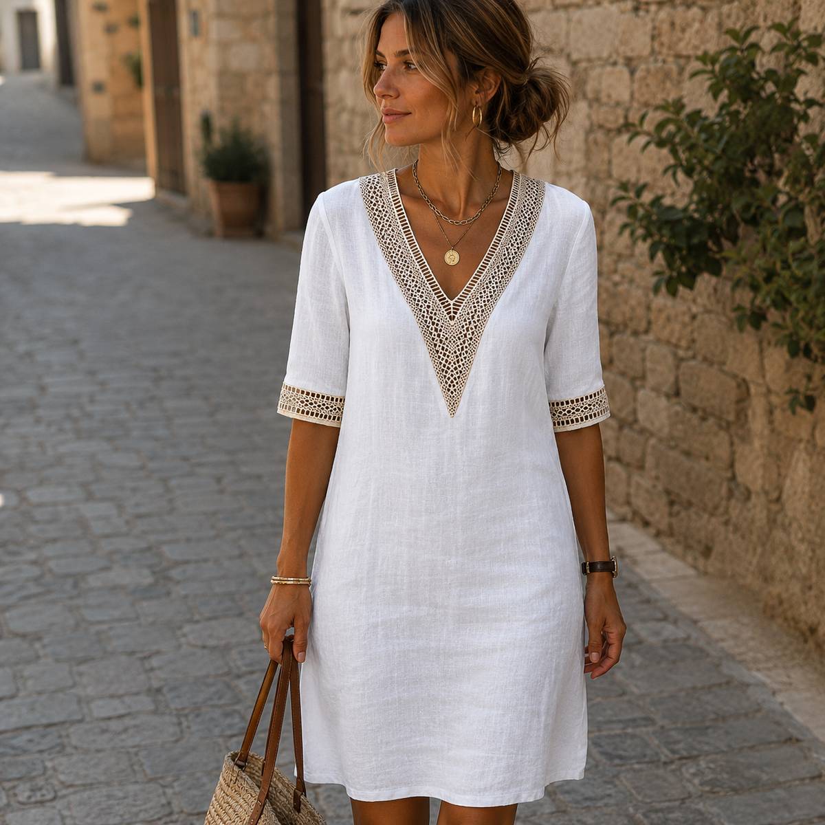 Arianne - Stylish Crochet Dress with V-Neck for Women