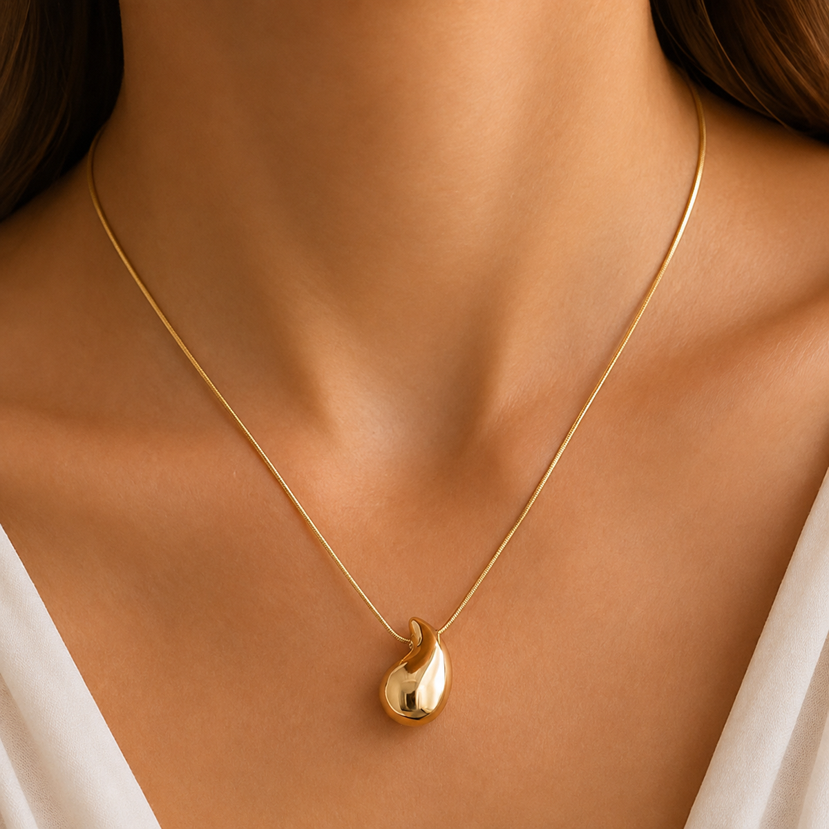 Large Water Drop Necklace - Gold Necklace with Water Drop Pendant