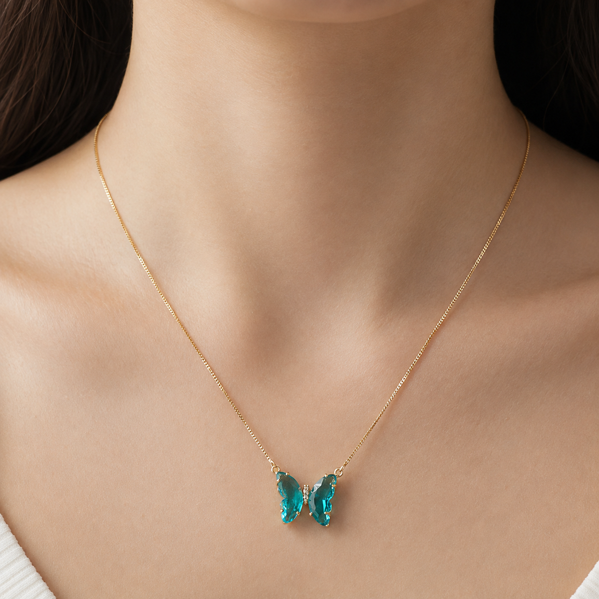 Aurora - Aqua Crystal Butterfly Necklace