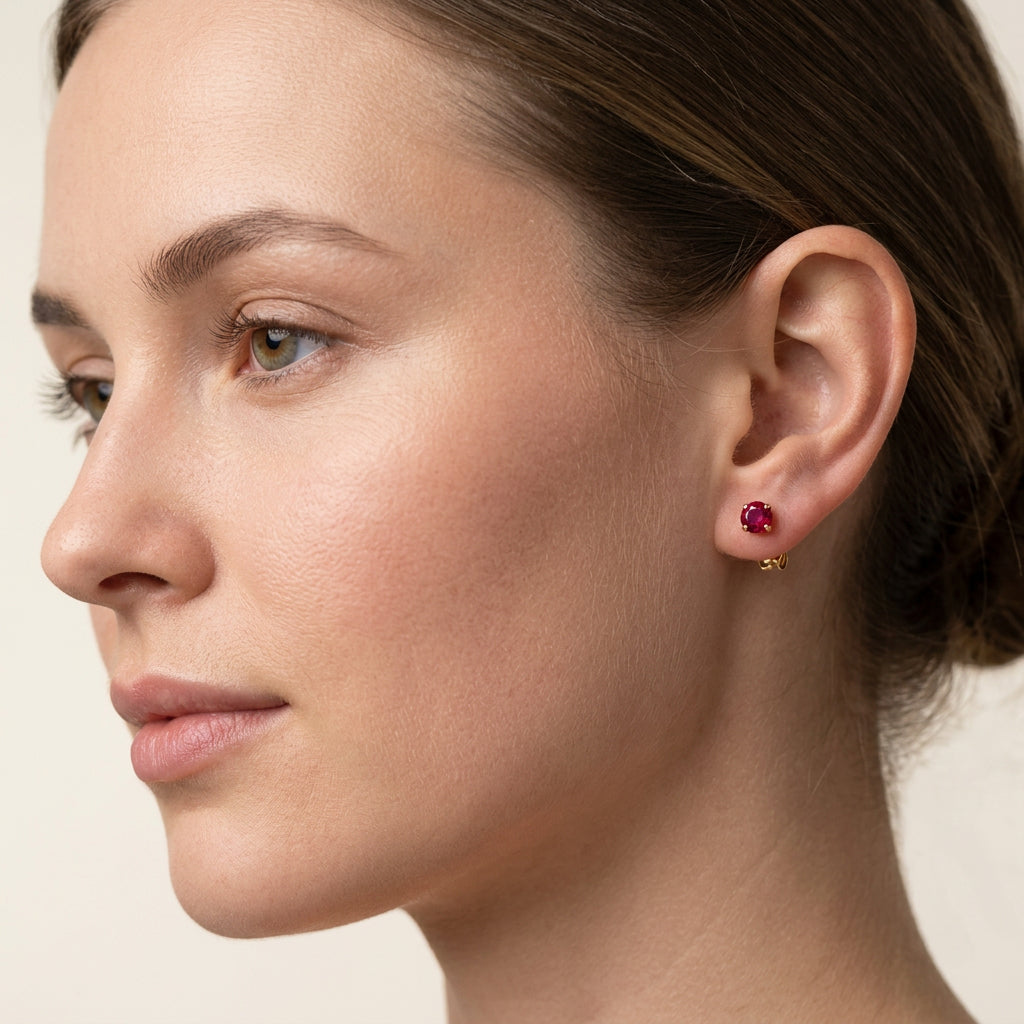 Tiny Birthstone Earrings (Ruby)