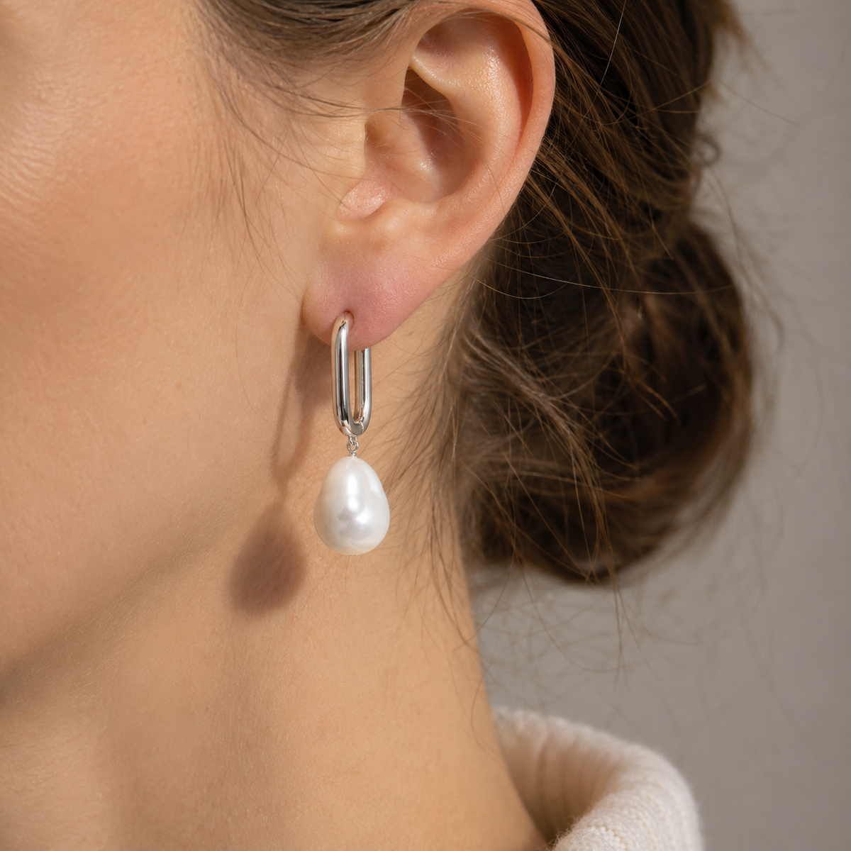 Esme - Rectangular Silver Pearl Earrings