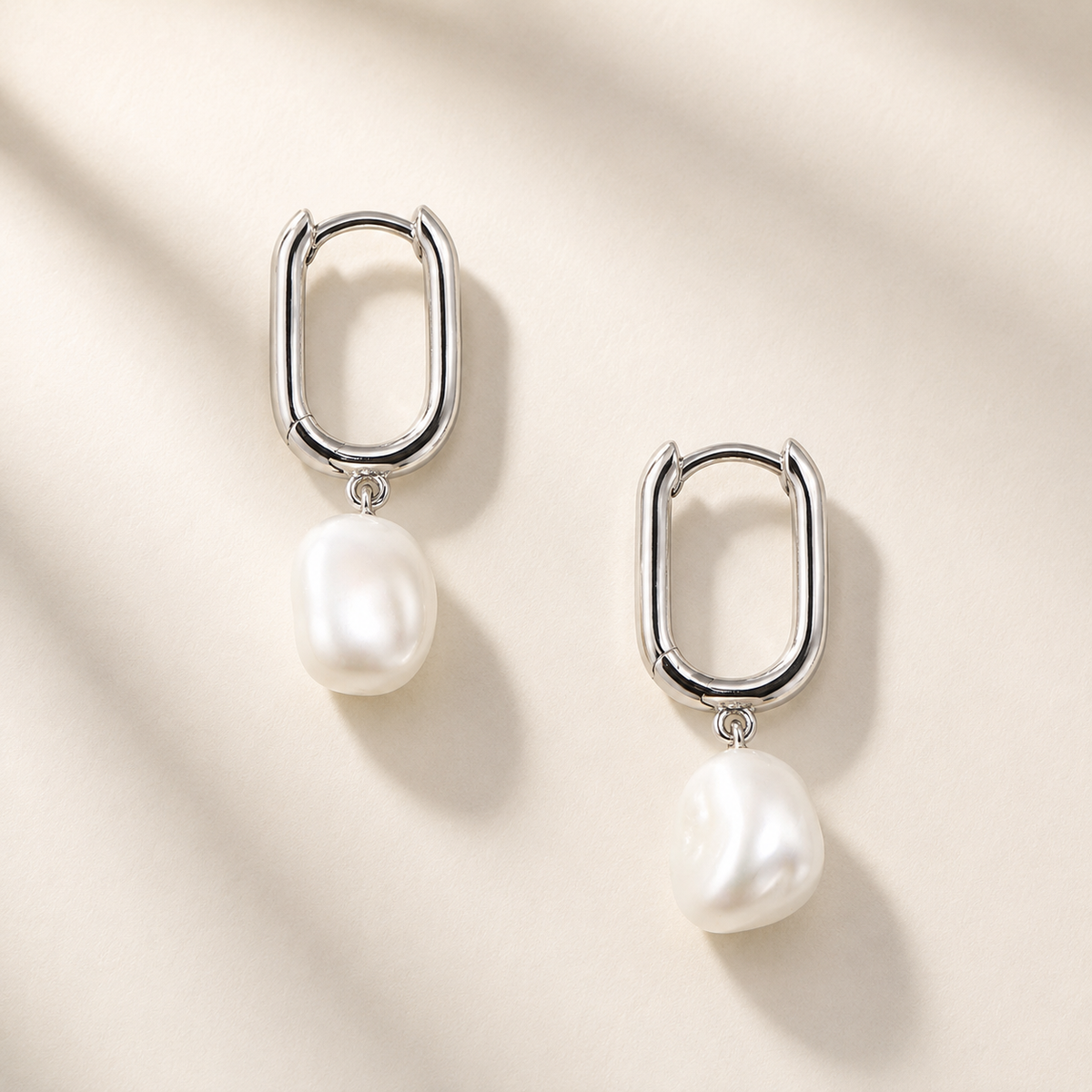 Esme - Rectangular Silver Pearl Earrings