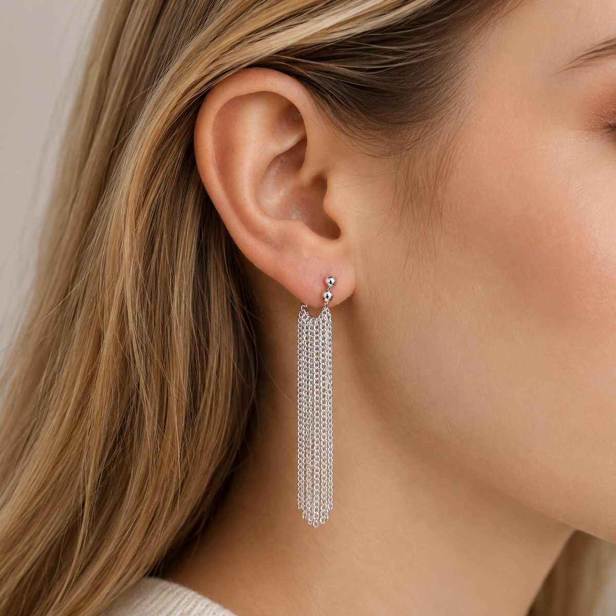 Nora - Long Silver Chain Earrings