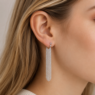 Nora - Long Silver Chain Earrings