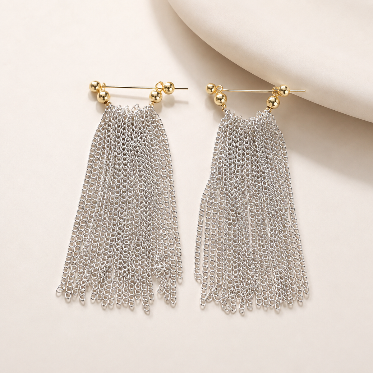 Nora - Long Silver Chain Earrings