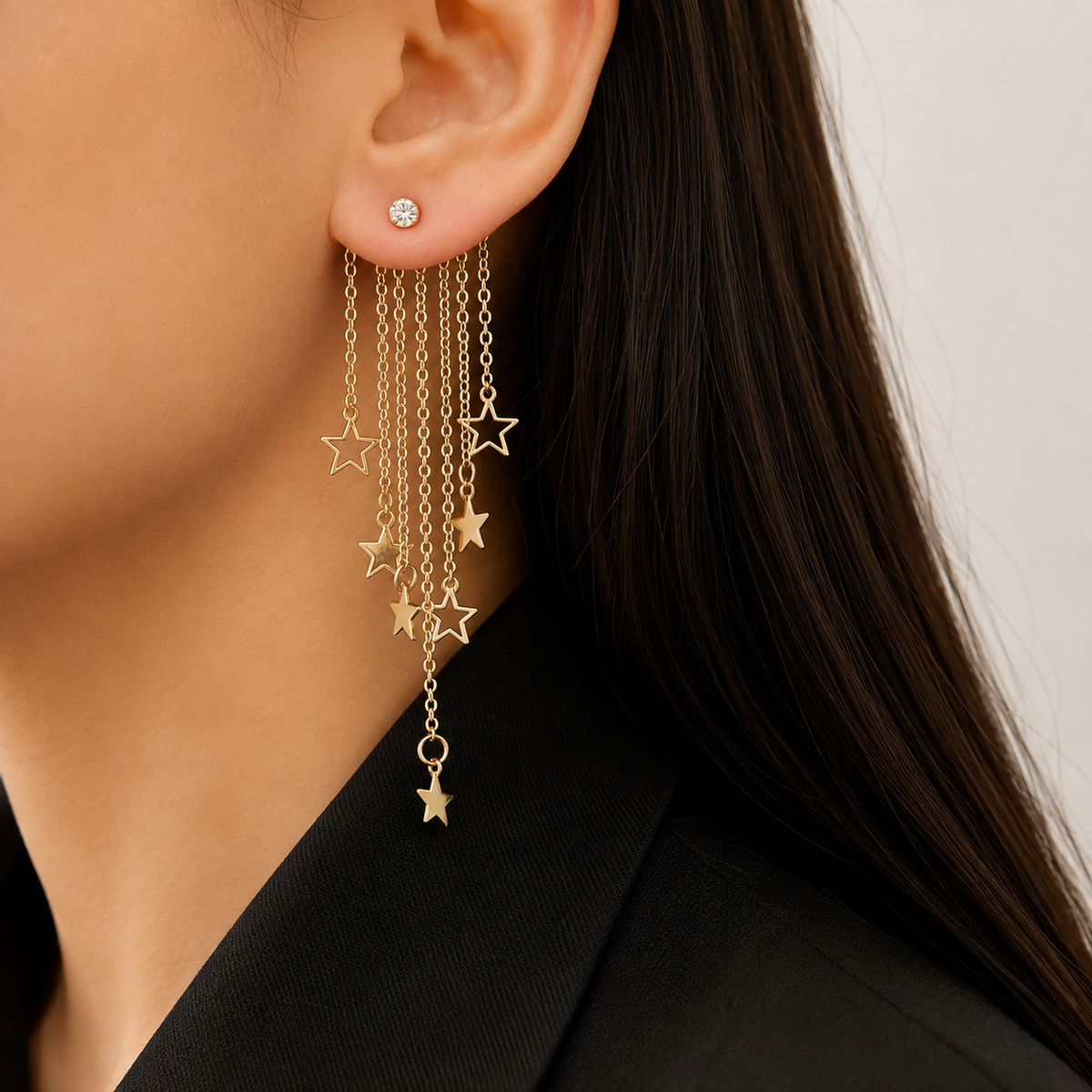 Valerie – Hanging star earrings with fringes