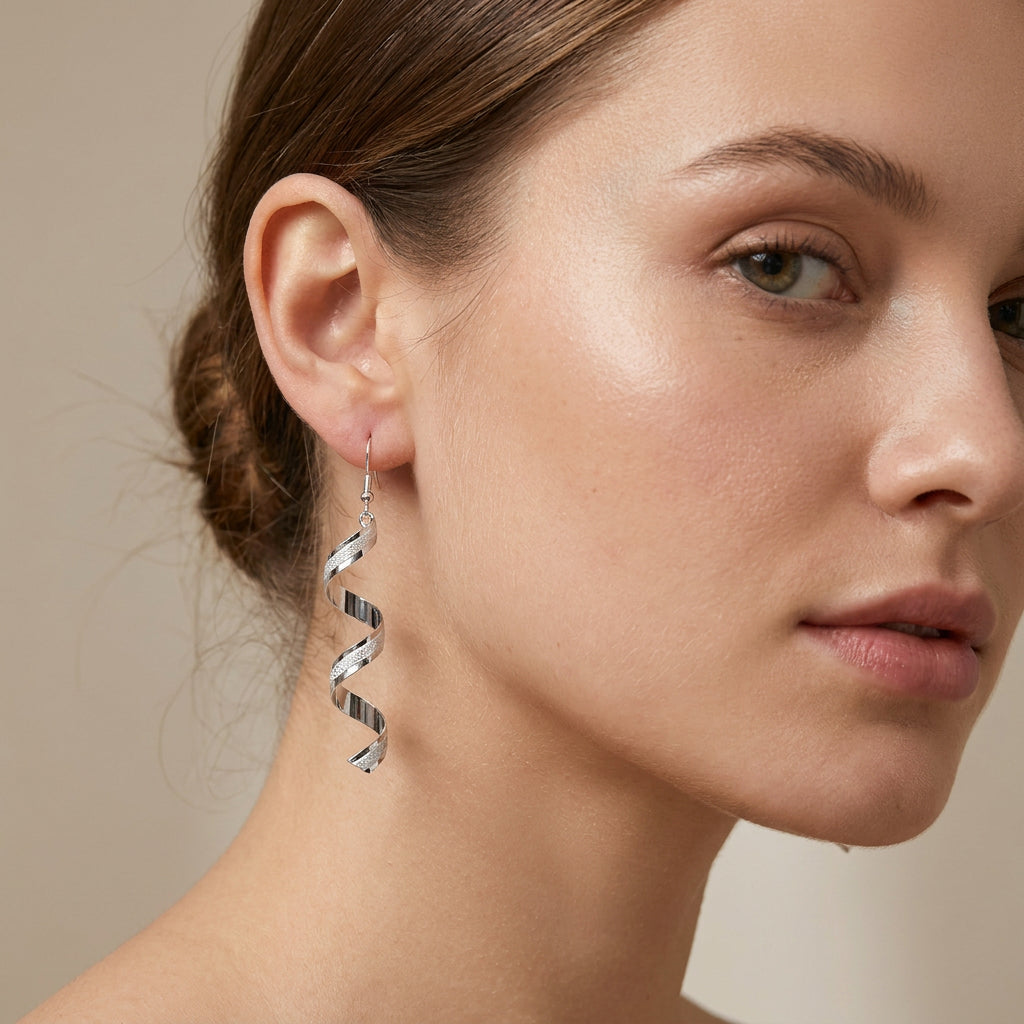 Jia – Bright Silver Spiral Earrings