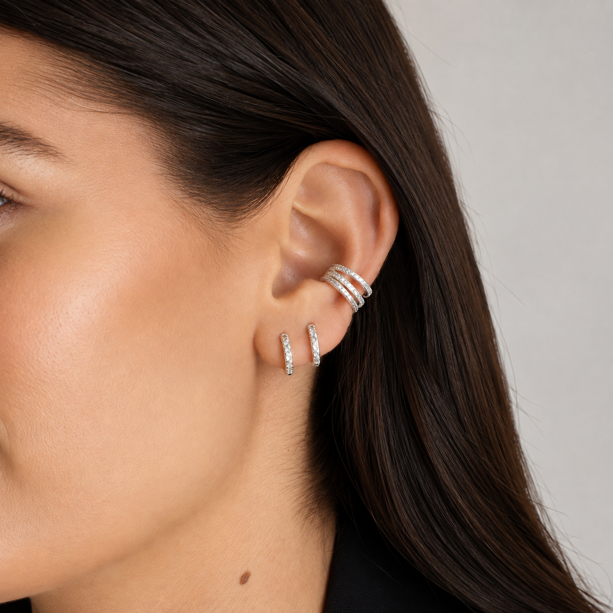Cleo - Huggies of Micro Pave Silver