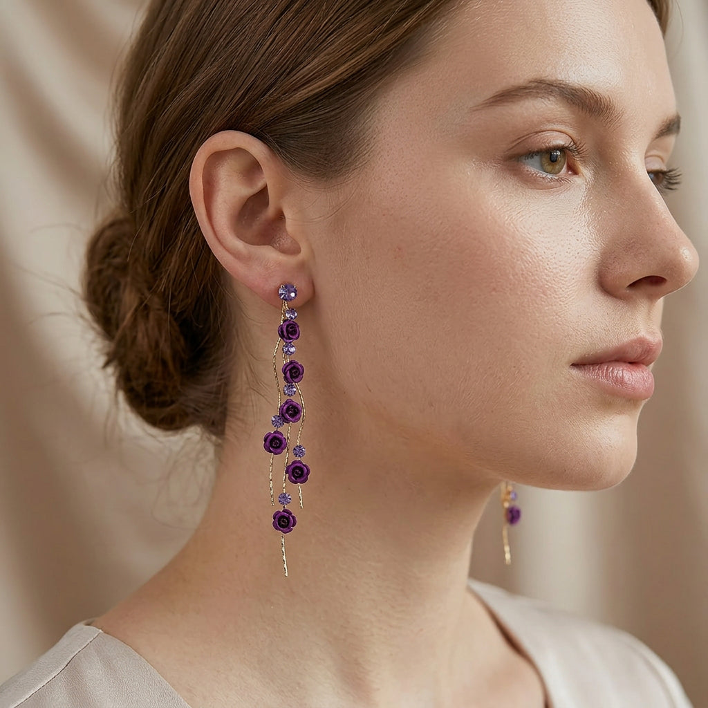 Floréa – Golden earrings with hanging flowers