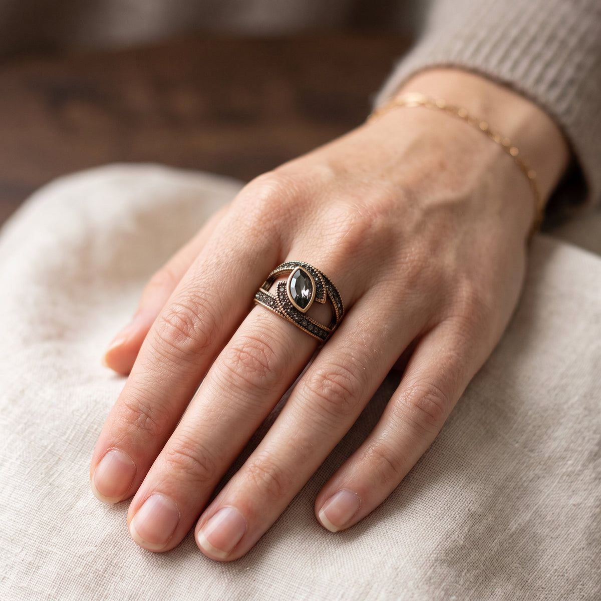 Amena – Elegant Ring of Black Crystal