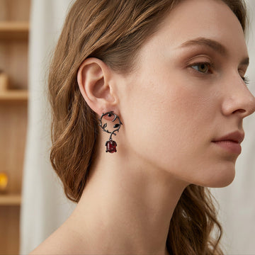 Rosalya – Earrings Red Rose and Dark Blackberry