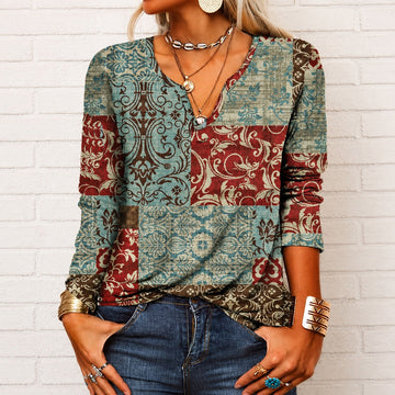 Katharina - Boho-style blouse with long sleeves and V-neck