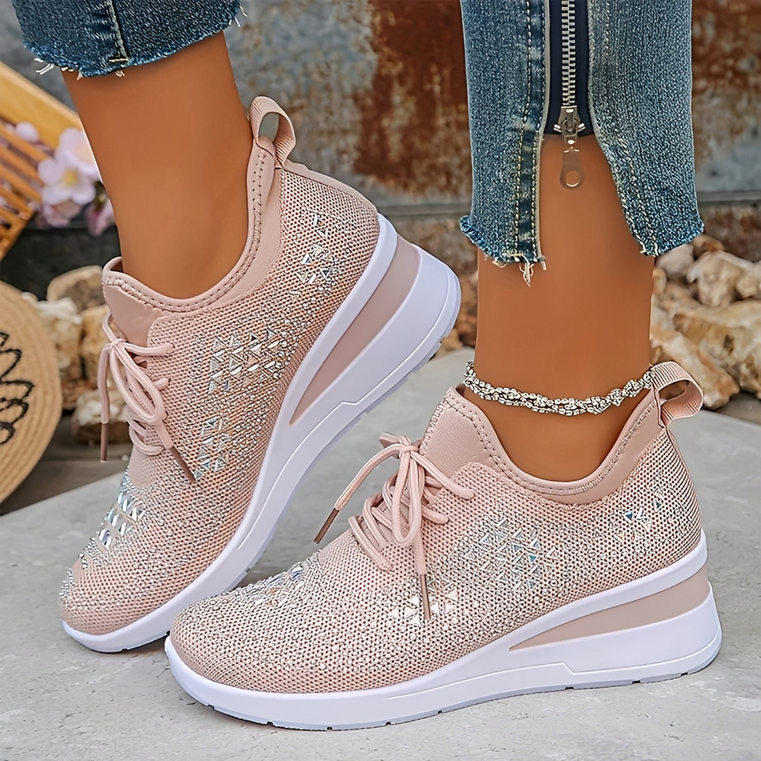 Elodie - Stylish Comfy Sneakers with Rhinestone Details
