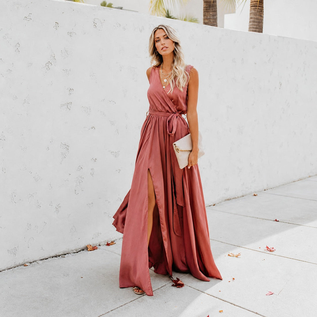 Kareem - Casual Long Dress with Waist Belt