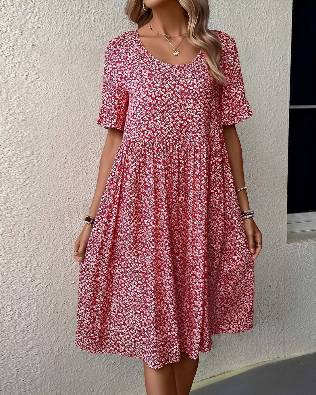 Michaela - Flower Pattern Midi Dress