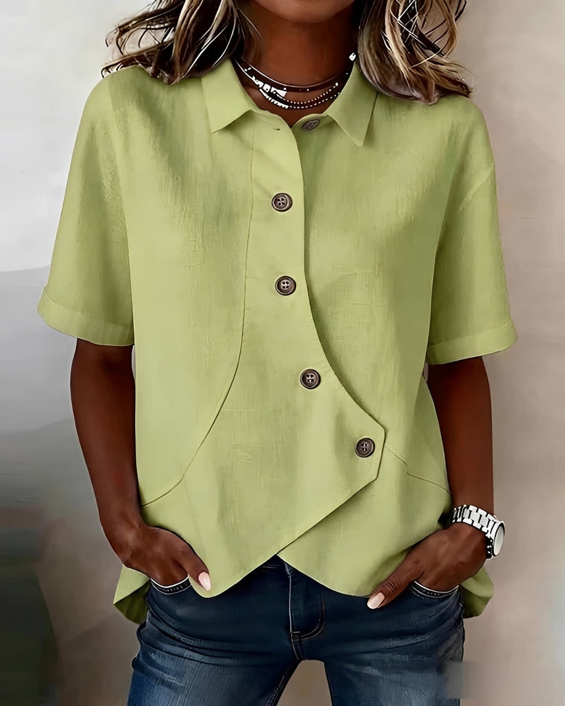 Mia - Asymmetrical Button Down Blouse
