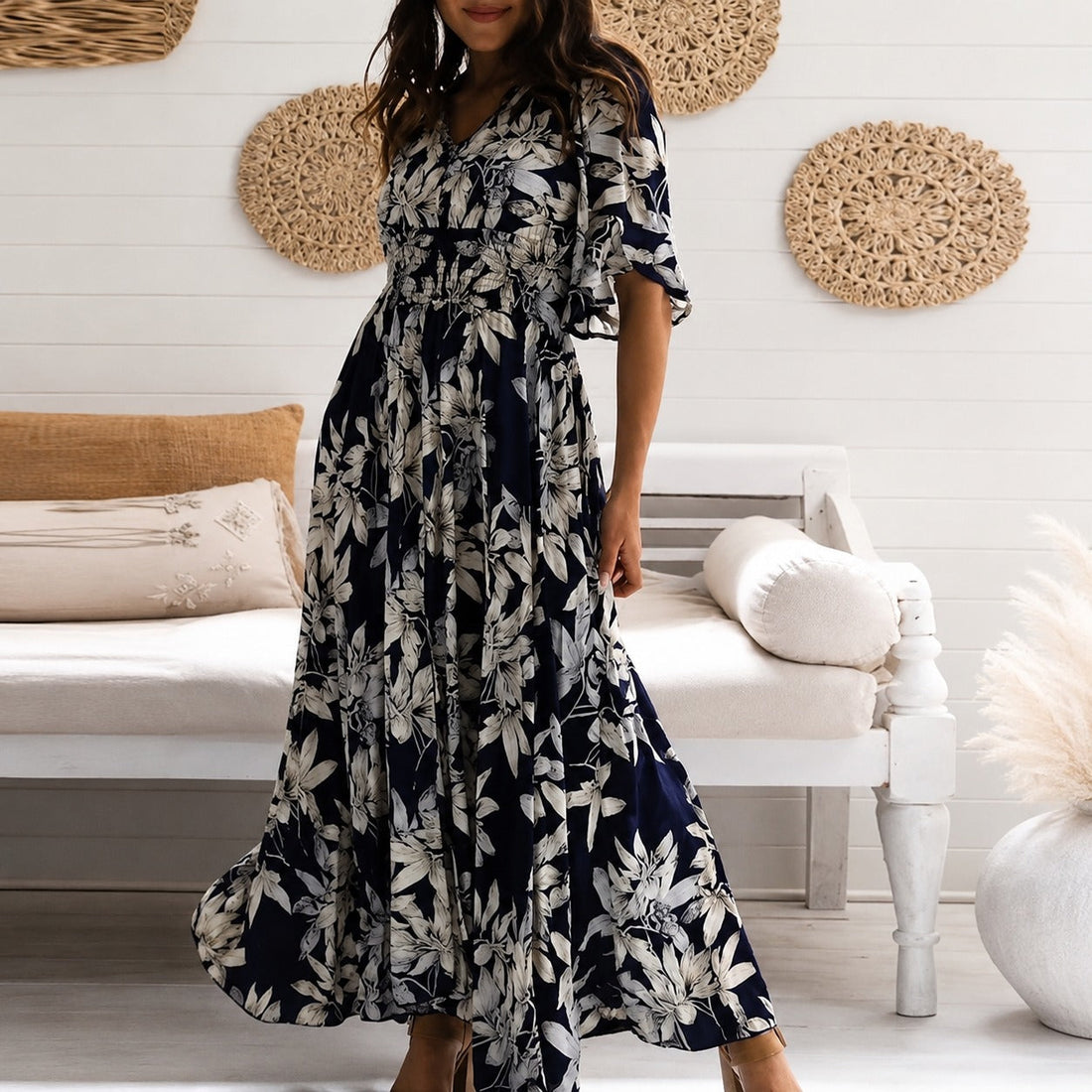Michaela - Trendy Loose Floral Midi Dress