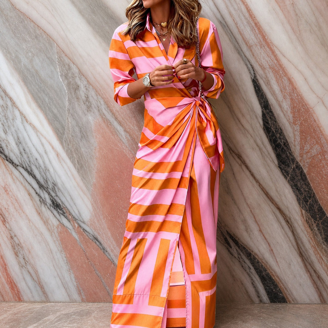 Aliza - Stylish Striped Wrap Dress