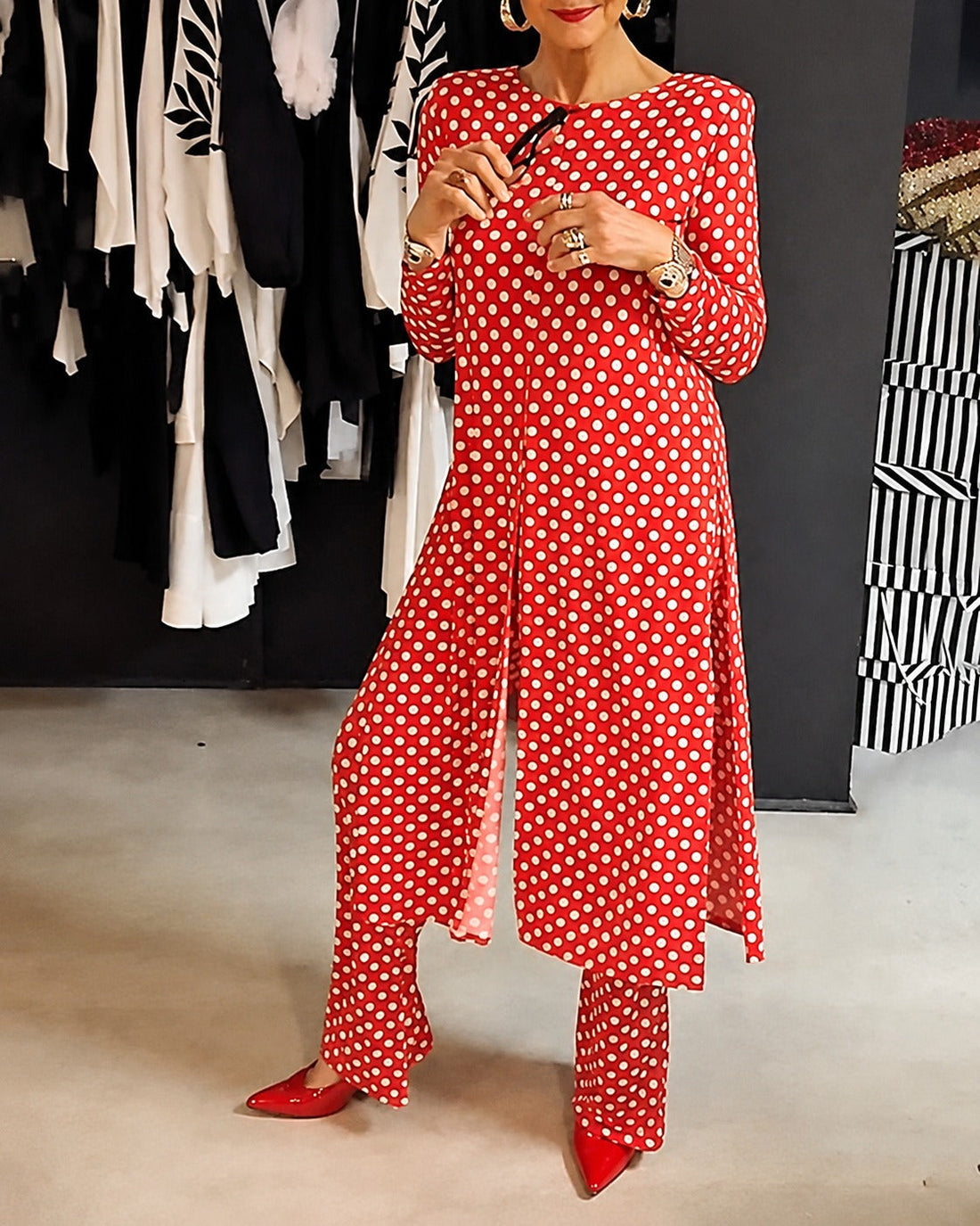 Diana - Stylish Polka Dot Slit Set