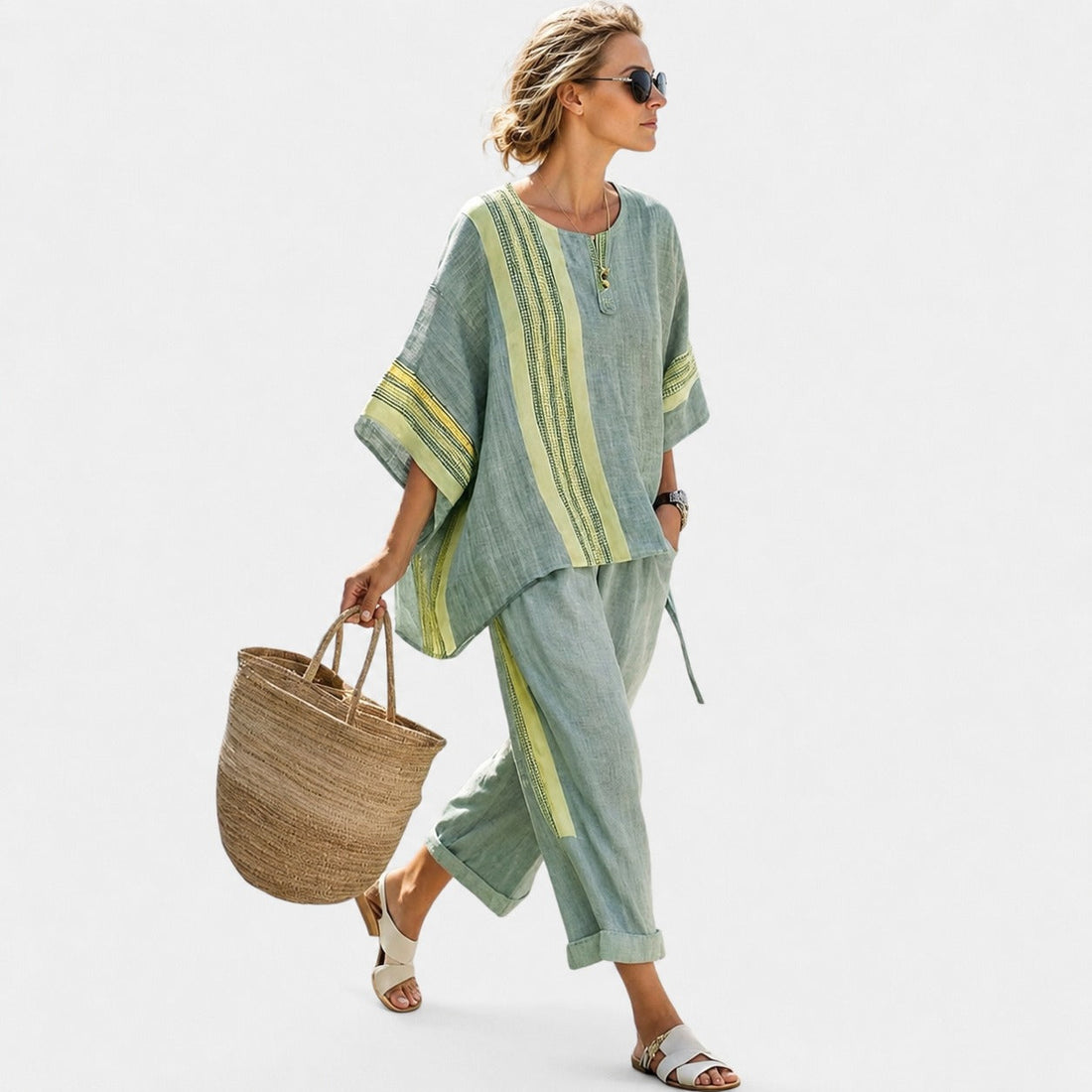 Libbie - Comfortable Striped Tunic and Pants Set