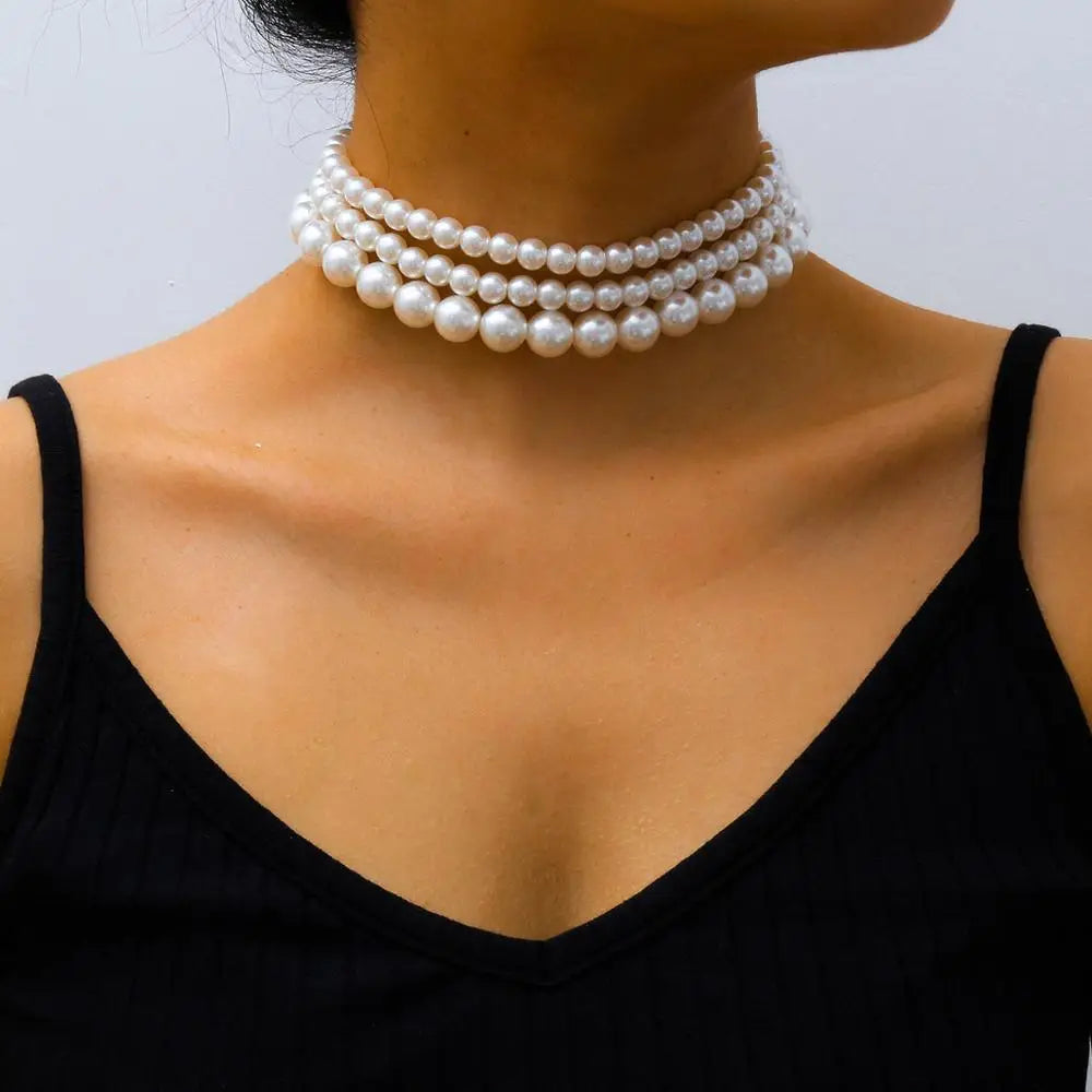 Pearl choker necklace set - (3 piece) pearl necklace