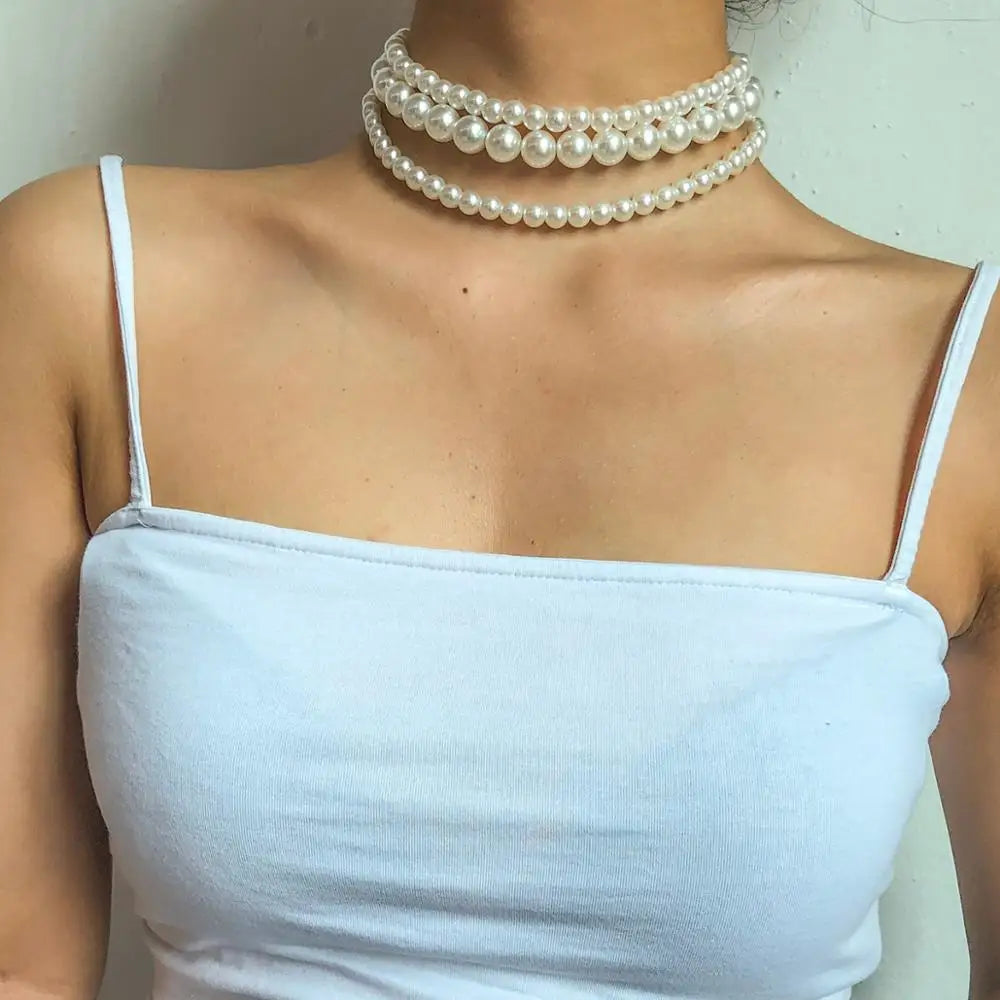 Pearl choker necklace set - (3 piece) pearl necklace
