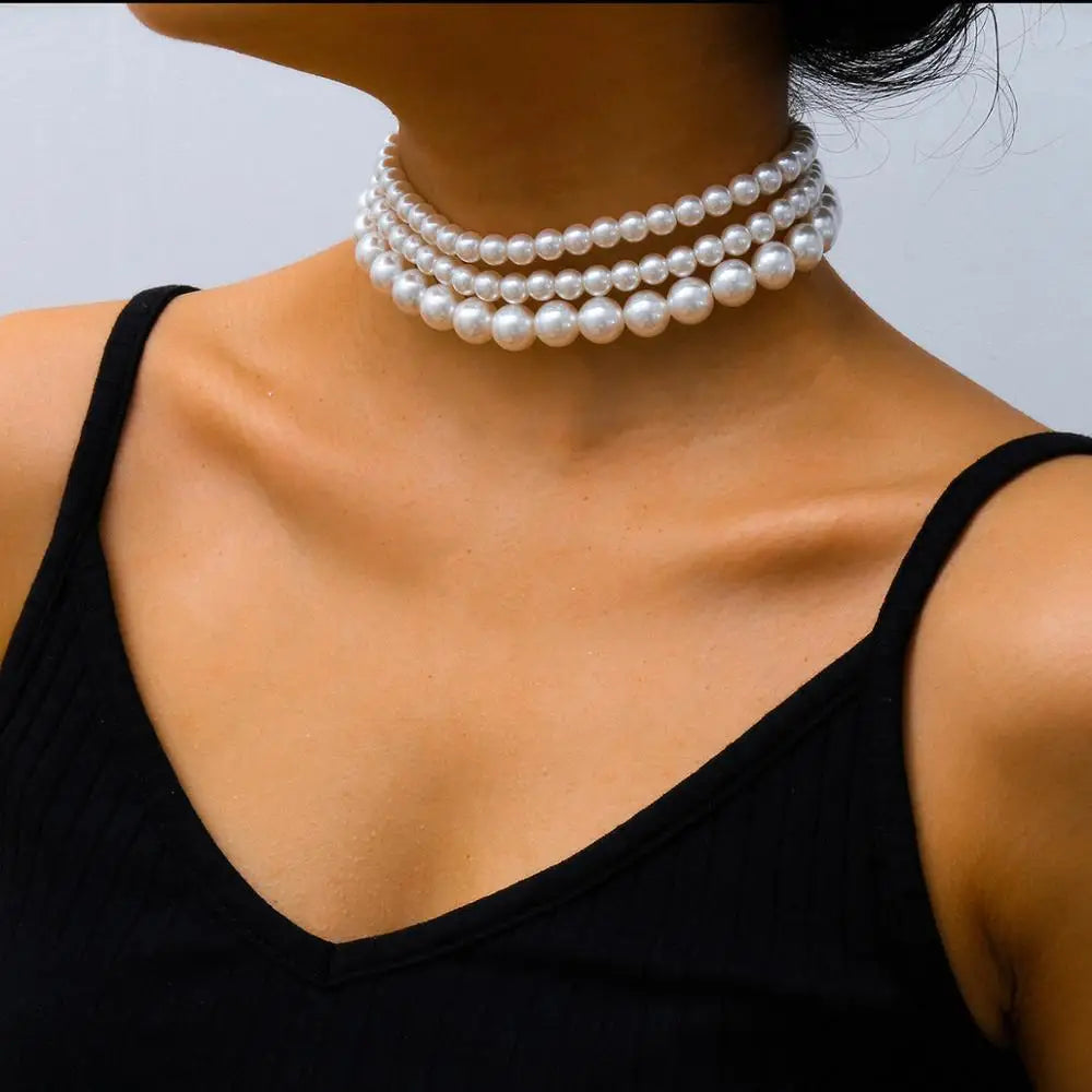 Pearl choker necklace set - (3 piece) pearl necklace