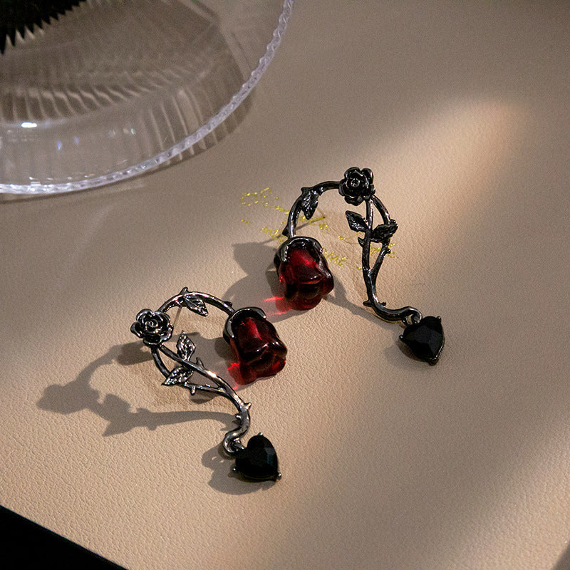 Rosalya – Earrings Red Rose and Dark Blackberry