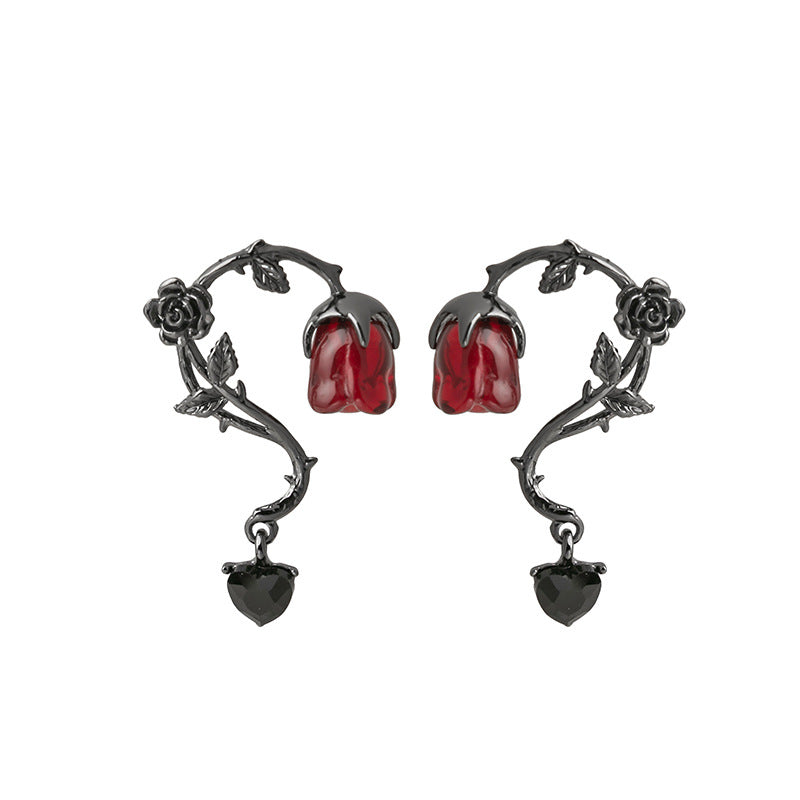 Rosalya – Earrings Red Rose and Dark Blackberry