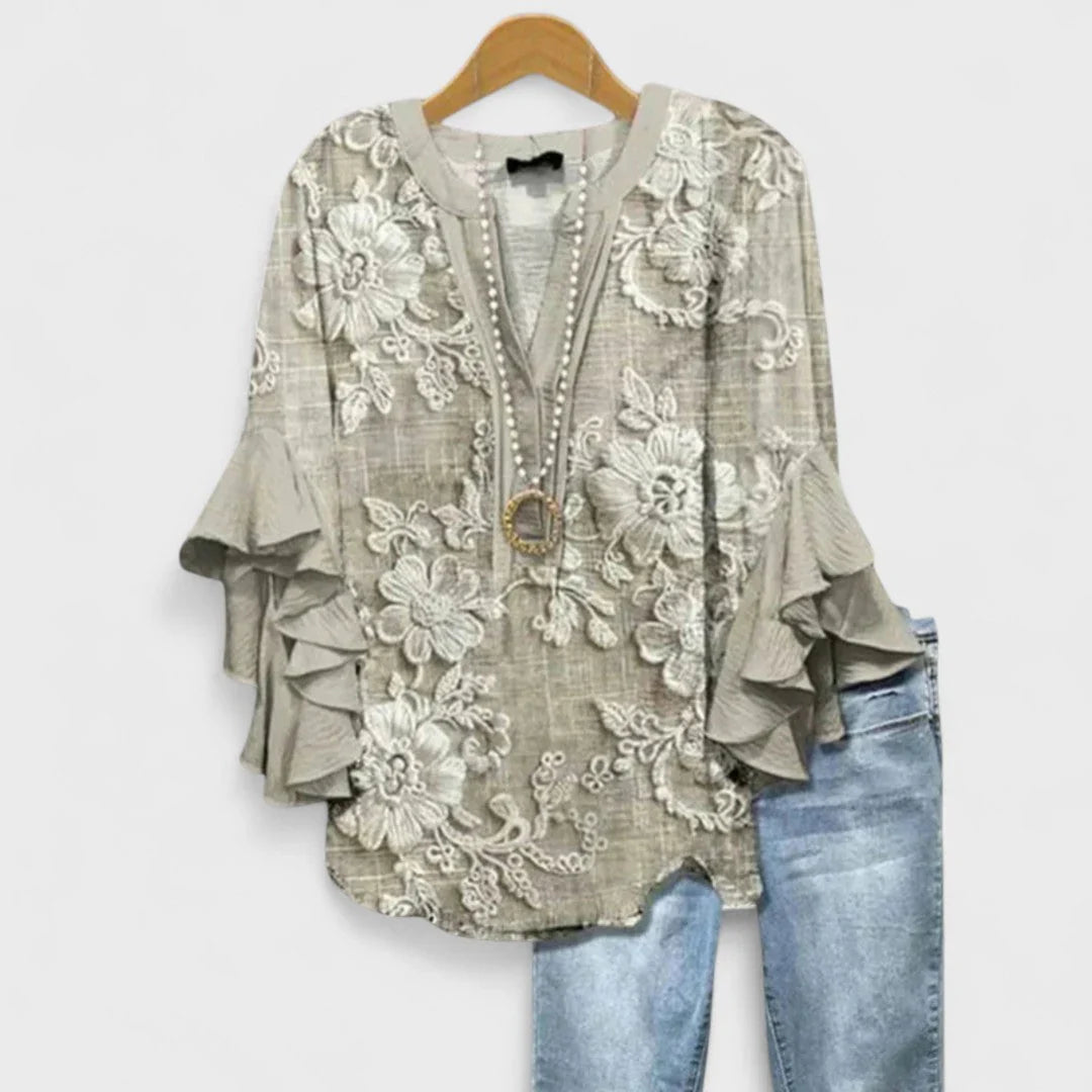 Kay- Elegant Women's Top with Floral Design