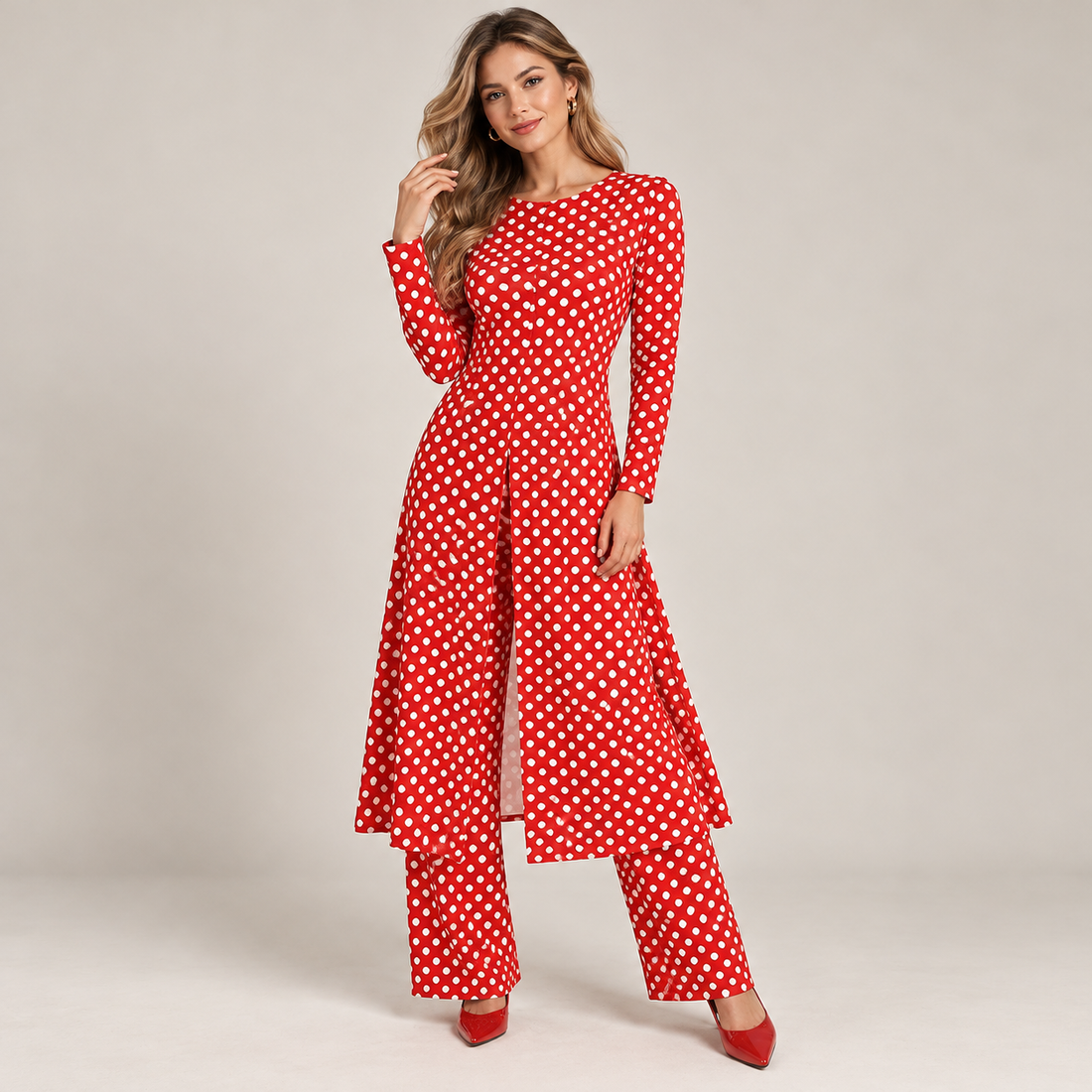 Diana - Stylish Polka Dot Slit Set