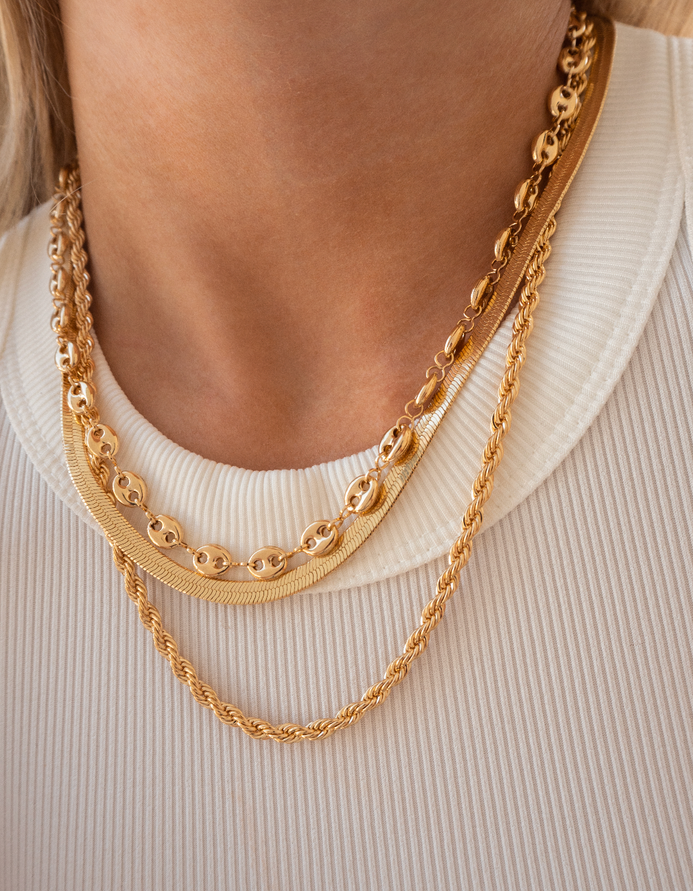Gigi - Golden Herringbone Chain Collar (Snake)