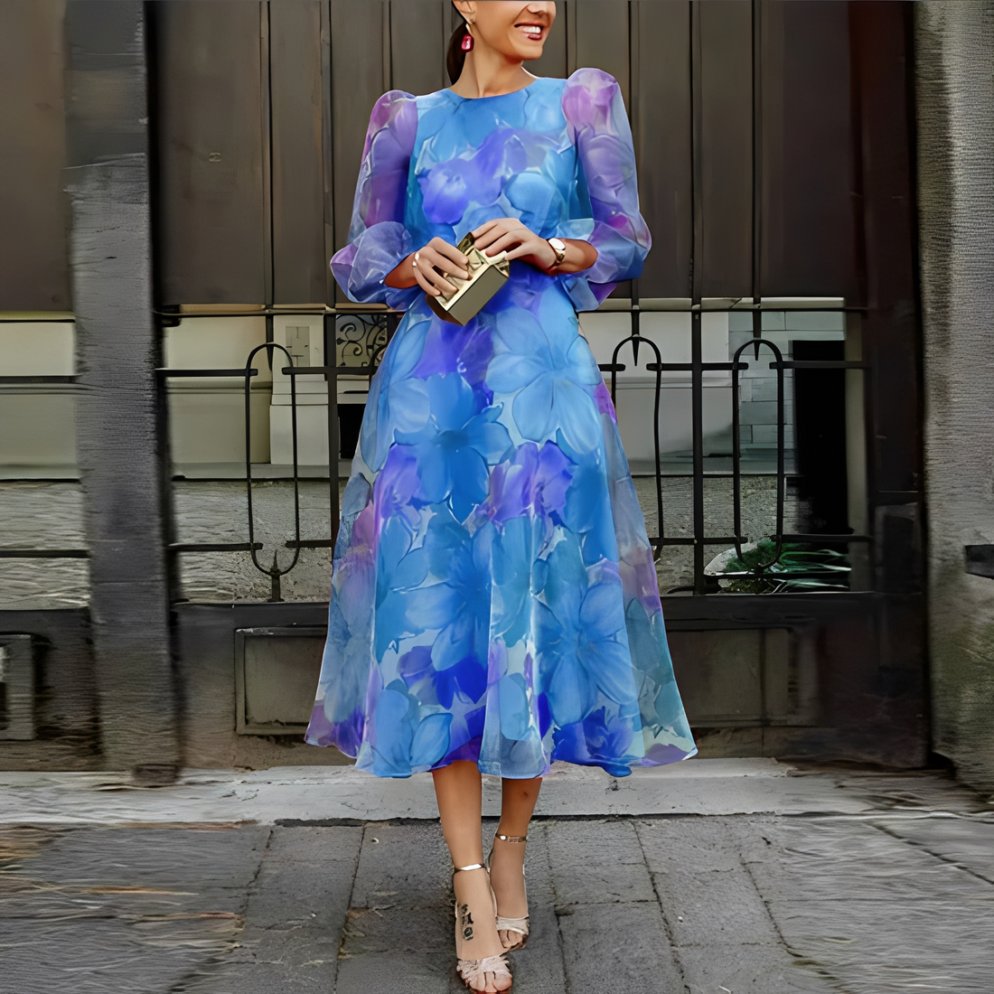 Elvie - Elegant floral long sleeve dress for women