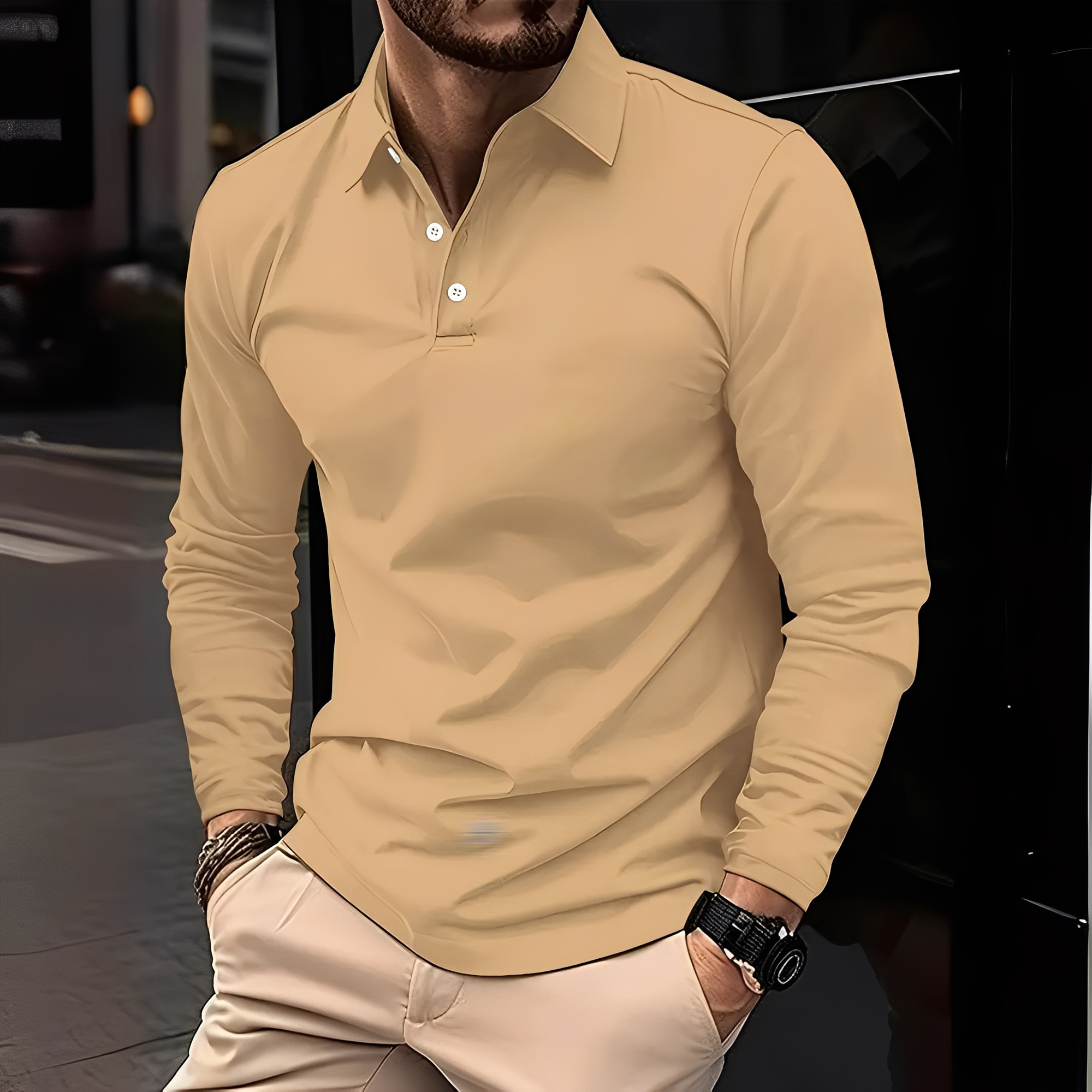 Deacon - Comfortable long-sleeve polo shirt