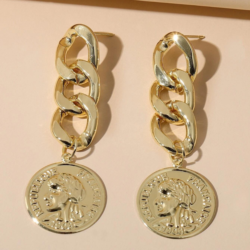 Coin chain earrings - Golden earrings