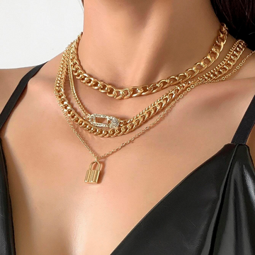 4pcs Necklace - Retro Pin Chain Set